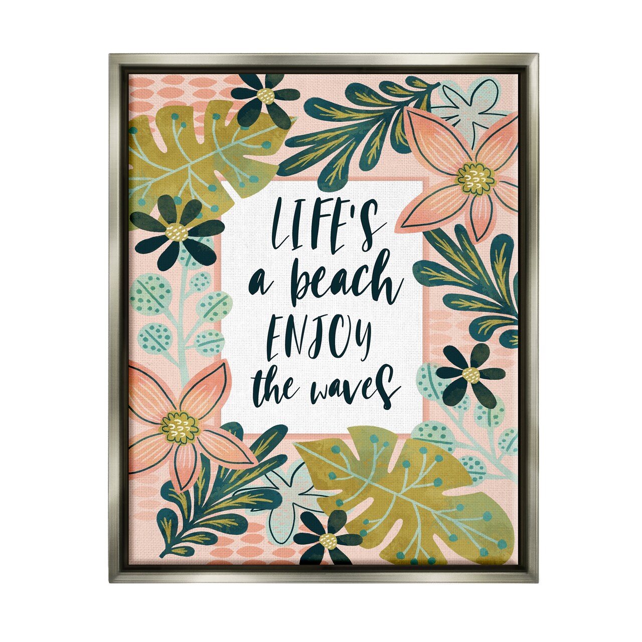 Stupell Industries Life's A Beach Phrase Black Framed Floater Canvas Wall Art